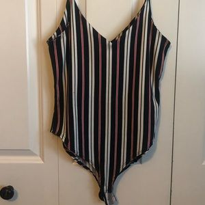 Gaze Navy Blue and Red Striped Medium Body Suit